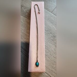Elegant Sterling Silver Chain Necklace With Turqoise Stone